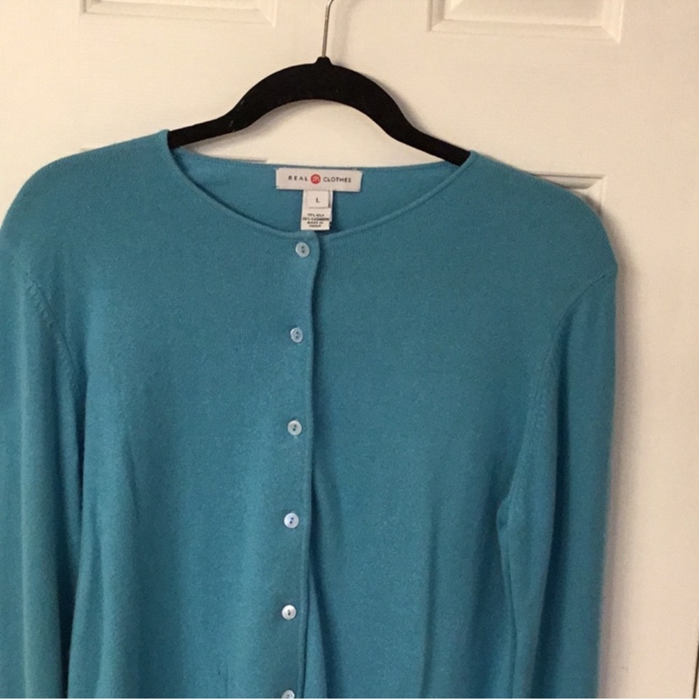 Saks Fifth Avenue Blue Cashmere Cardigan Sweater - Picture 2 of 6